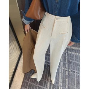 Pantalon Velours Femme Blanc Cassé - Pantalon Velours